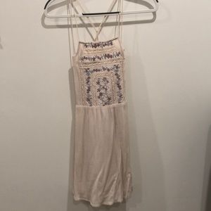 Beige Flowy Flowery Skinny Strap Dress